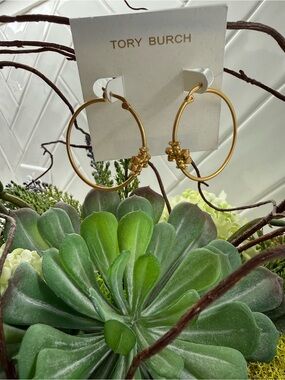 Tory Burch Gold Hoop Logo Earrings